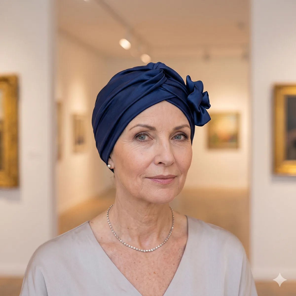 Frau mit elegantem blauen Turban